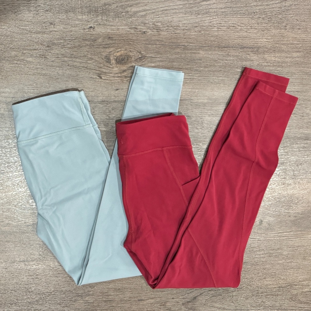 Athleta Girl Leggings XL 14 Youth Set of 2 Green Maroon/Red